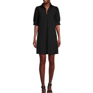 Jude Connally Emerson Jude Cloth Knit Point Collar Puffed Sleeve Shift Dress